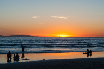 golden beach sunset on Huntington beach in southern California