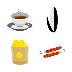 icons about Food with drink, grill, lunch, corn and potato