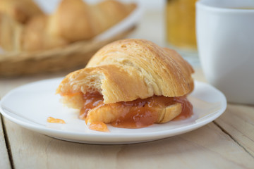 Breakfast with fresh baked croissants.