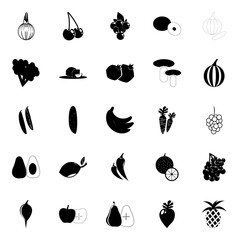 icon Fruits And Vegetables with cerry, orange grove, sprout, ungus and cabbage