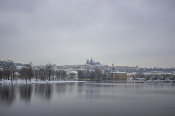 Fototapeta premium View of St Vitus Cathedral on gloomy day in Prague