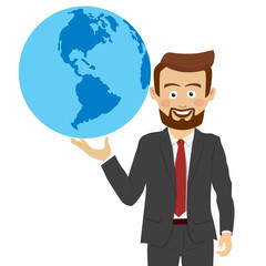 Young businessman holding the planet in his hand