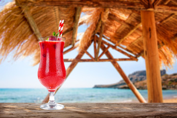Summer drink and beach landscape 