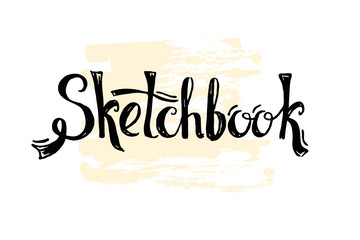 Sketchbook word drawn in lettering style. Cover for notebook or notepad. Modern current trend in the drawing.