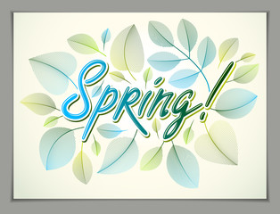 Spring horizontal banner design, vector green and fresh leaves floral beautiful background, Spring Sale, advertising poster, brochure or flyer design. Stylish classy botanical drawing, environment.