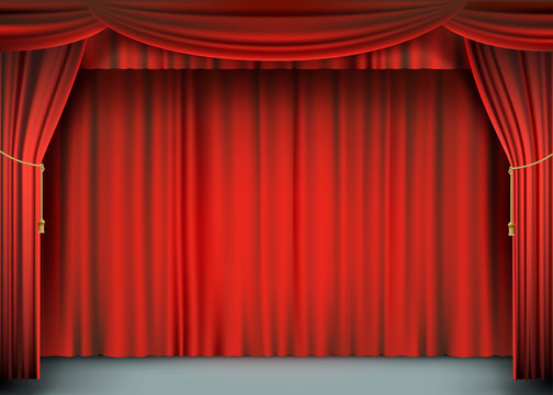 Red theater curtain with the stage.