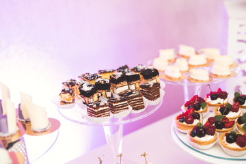 Delicious wedding reception candy bar dessert table