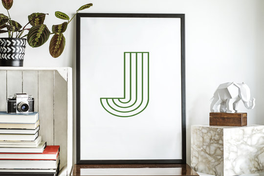 Interior decoration with typography framed