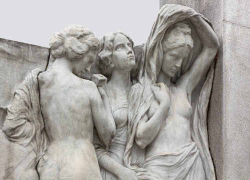 Sculptures of the Elisabeth of Austria monument in Trieste, Italy