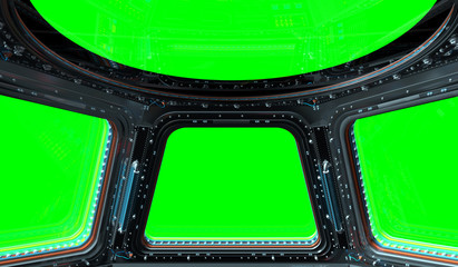 Space station window 3D rendering