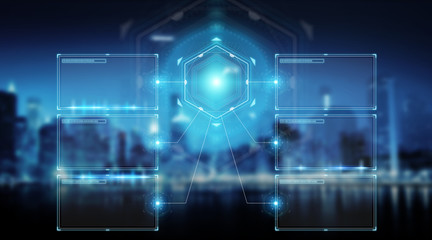 Digital screens interface with holograms datas 3D rendering