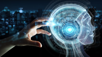 Businesswoman using digital artificial intelligence interface 3D rendering