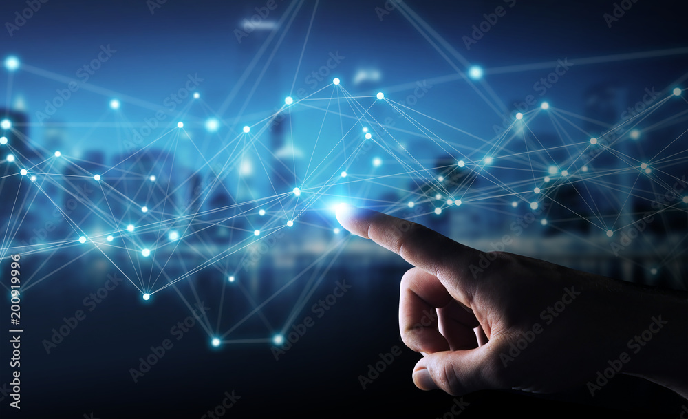 Leinwandbilder businessman using flying network connection 3d rendering