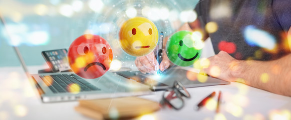 Graphic designer using customer satisfaction rating 3D rendering