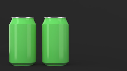 Two small green aluminum soda cans mockup on black background