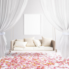 Romantic interior background, scandinavian style, 3D render