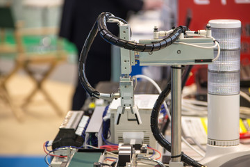 Industry 4.0 Robot concept .The robot arm is working smartly in the shipping department of the factory.