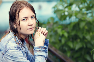 girl walking in the rain