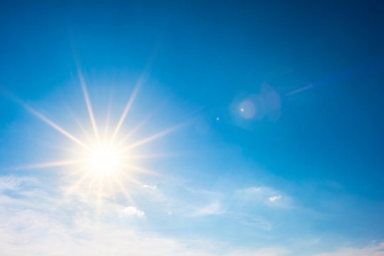 Summer background, wonderful blue sky with bright sun