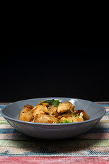 wok fried chicken stir fry with sweet peppers and chinese vegetables