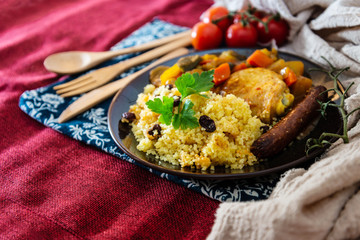 traditional moroccan dish couscous salad with Sausage