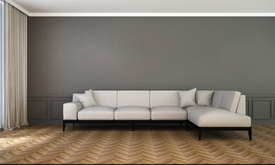 Fototapeta na wymiar The 3d rendering interior design of modern living room and gray wall texture pattern background 