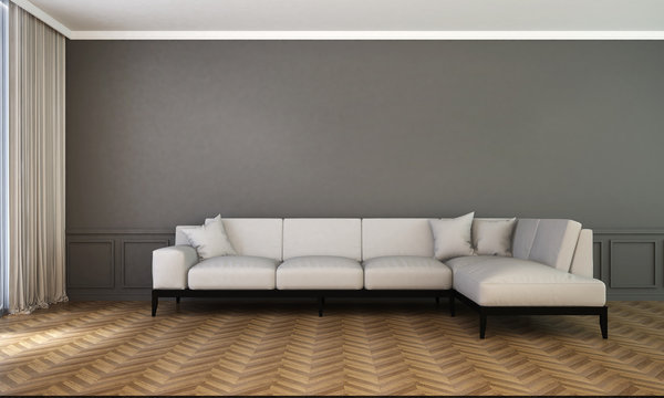 The 3d rendering interior design of modern living room and gray wall texture pattern background
