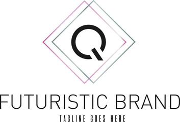 Modern Elegant Silver Rose Gold Geometric Letter Q Logo