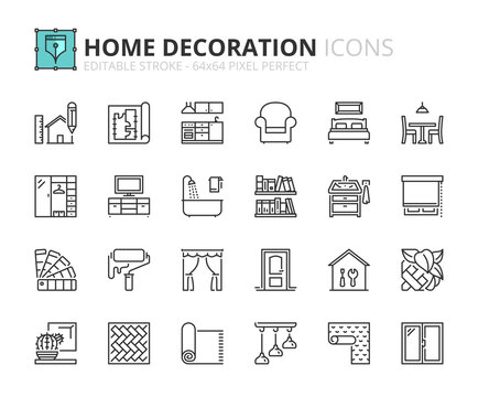 Outline icons about home decoration