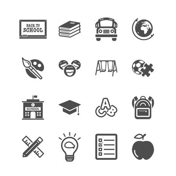 Education icons. Back to school and learning of kids concept. Glyph and outlines stroke icons theme. Sign and Symbol theme. Vector illustration graphic design collection set.