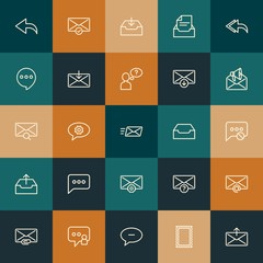 Modern Simple Set of chat and messenger, email Vector outline Icons. ..Contains such Icons as  get,  send, unknown,  post,  inbox and more on vintage colors background. Fully Editable. Pixel Perfect.