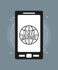 smartphone with Free delivery design and global sphere icon  over gray background, vector illustration