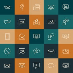 Modern Simple Set of chat and messenger, email Vector outline Icons. ..Contains such Icons as  remove,  web,  paper, open,  get and more on vintage colors background. Fully Editable. Pixel Perfect.