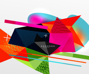 Abstract geometric background, polygonal triangle elements, lines and material textures, holographic elements