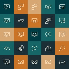 Modern Simple Set of chat and messenger, email Vector outline Icons. ..Contains such Icons as speech,  video, reply,  text,  email and more on vintage colors background. Fully Editable. Pixel Perfect.