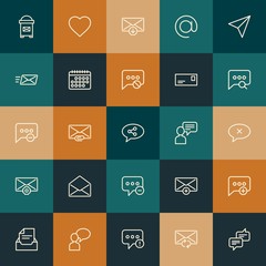 Modern Simple Set of chat and messenger, email Vector outline Icons. ..Contains such Icons as  line,  white, letter,  create,  web and more on vintage colors background. Fully Editable. Pixel Perfect.