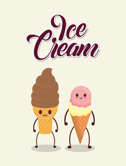 kawaii ice creams over white background, colorful design. vector illustration