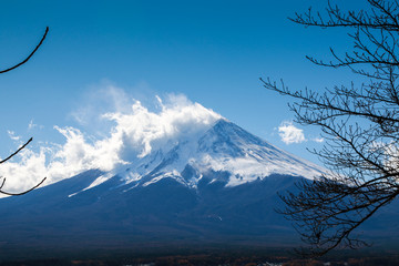 Mt. Fuji Mountain in Japanese.On the day the sky was clear and clouded.