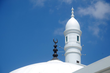 The minaret or tower at Al Hussain Mosque at Seremban 2, Negeri Sembilan, Malaysia. 