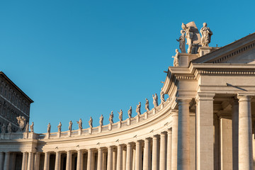 Detail of the St Peter's Basilica in Vatican. Statues on the top of St Peter's Basilica