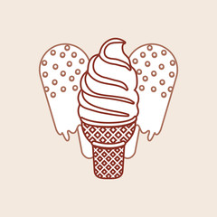 ice cream bars and soft serve ice cream over brown background, vector illustration