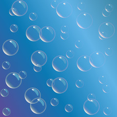 Soap bubbles on light blue background. Bubbles abstract background. Vector illustration