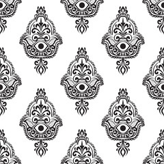 vintage ethnic pattern with hamsa, hand drawn vector illustration