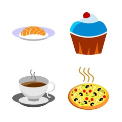 icons about Food with cheese, fastfood, cake, cup and hot