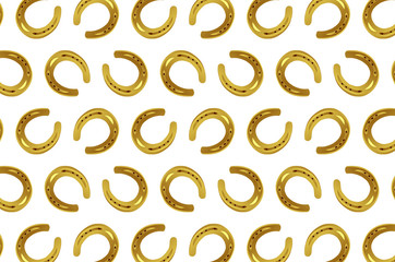 Golden horseshoe on white background - vector pattern