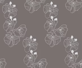 Deurstickers Orchidee Vector kleurrijk naadloos patroon met getekende bloemen