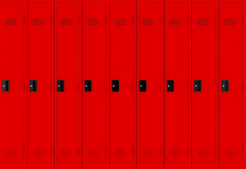 3d rendering. Red metal Lockers row background.