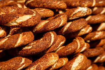 Turkish Bagel Simit with sesame, traditional pastry of Turkey