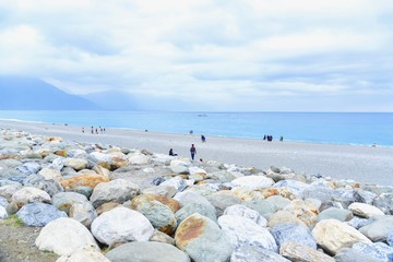 Fototapeta na wymiar View of Qixingtan Beach on a Cloudy Day in Hualien, Taiwan