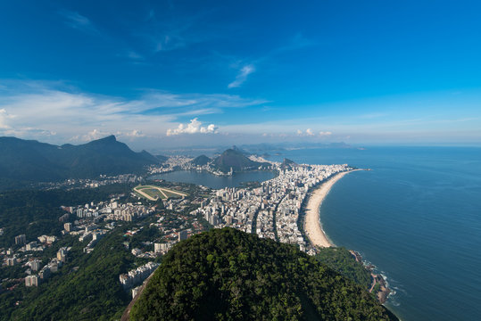 Aerial View of Rio de Janeiro City With Ipanema Beach, Rodrigo de Freitas Lagoon, and Corcovado Mountain